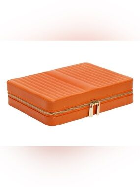 Wolf Quilted Tangerine Orange Jewelry Travel Case with Gold Zipper